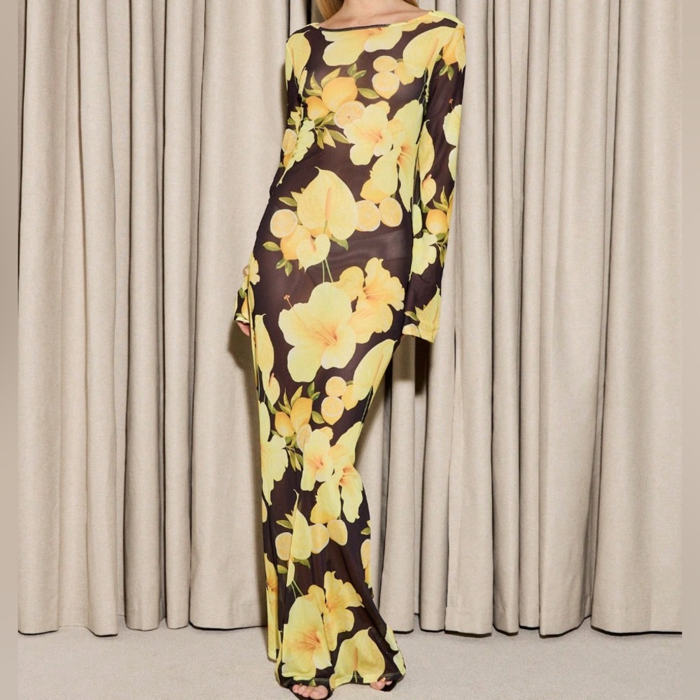 🆕 Floral Mesh Fitted Maxi Cover UpDress